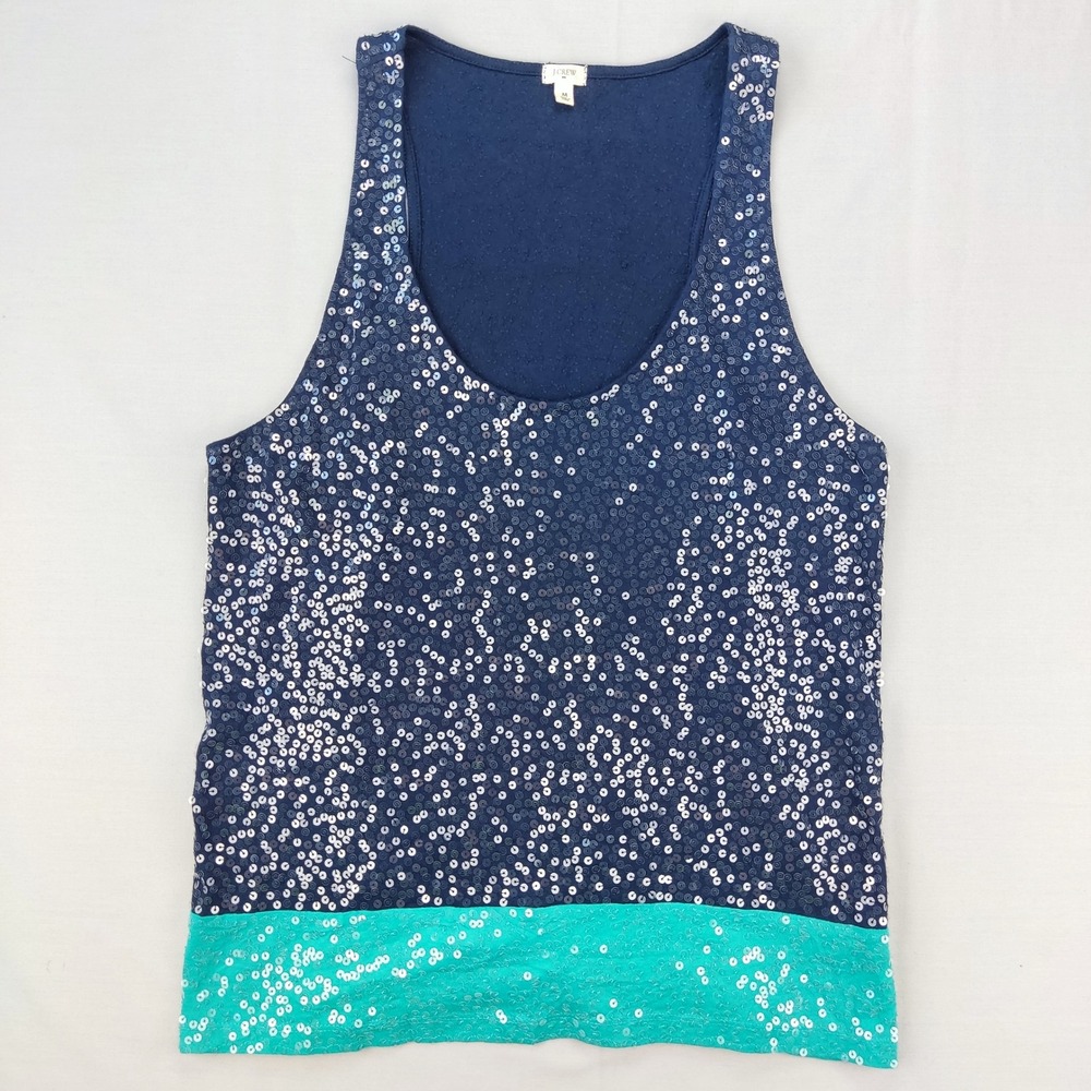 J. Crew Tank Top Womens M Navy Blue Sequin Colorblock Cotton Scoop Neck 22240